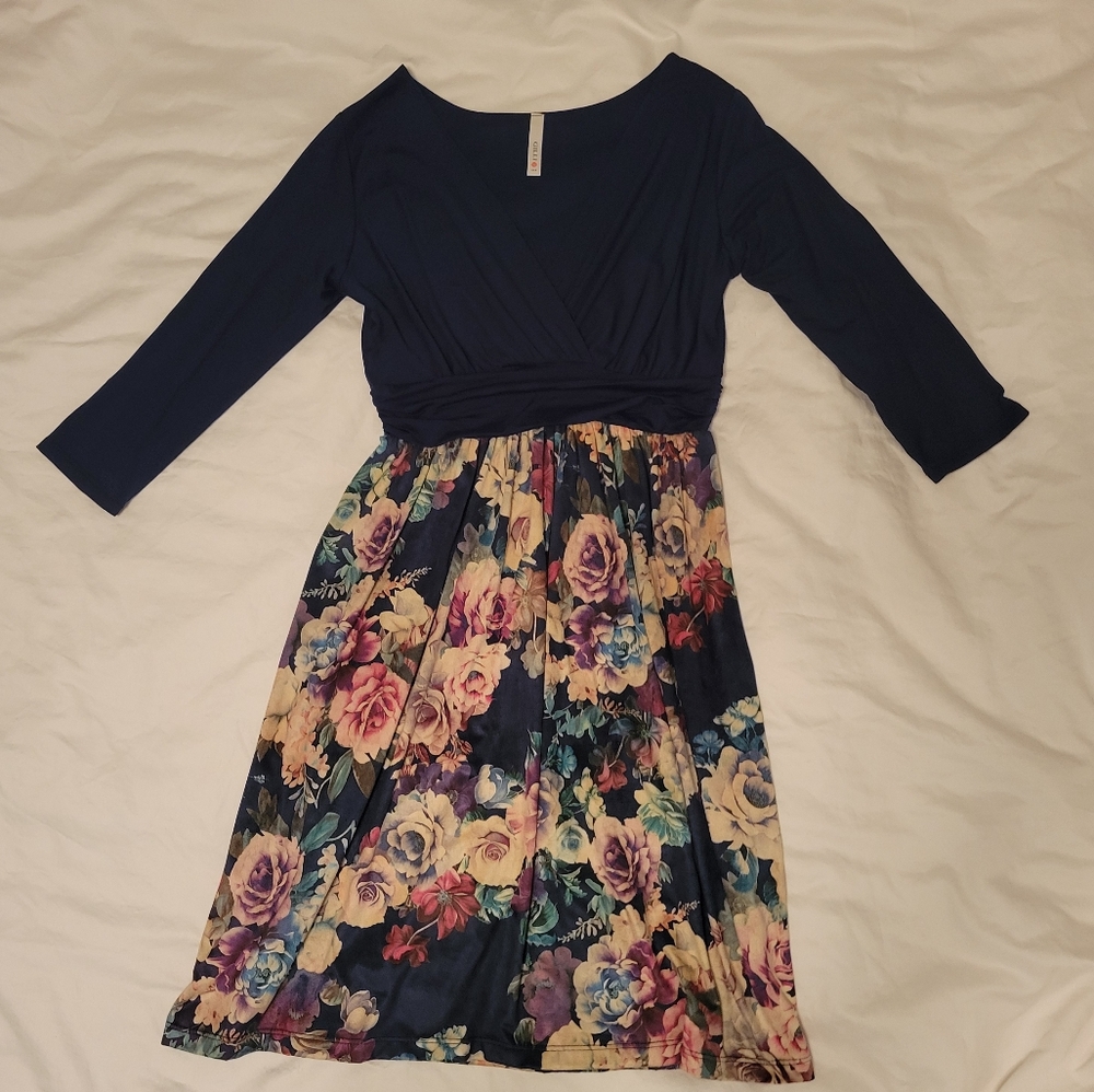 Gilli Floral Wrap Dress With Navy Top
